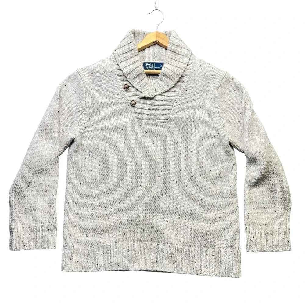 VTG Polo Ralph Lauren Alpaca Wool Blend Sweater Buttons Knit Beige Y2K Mens L